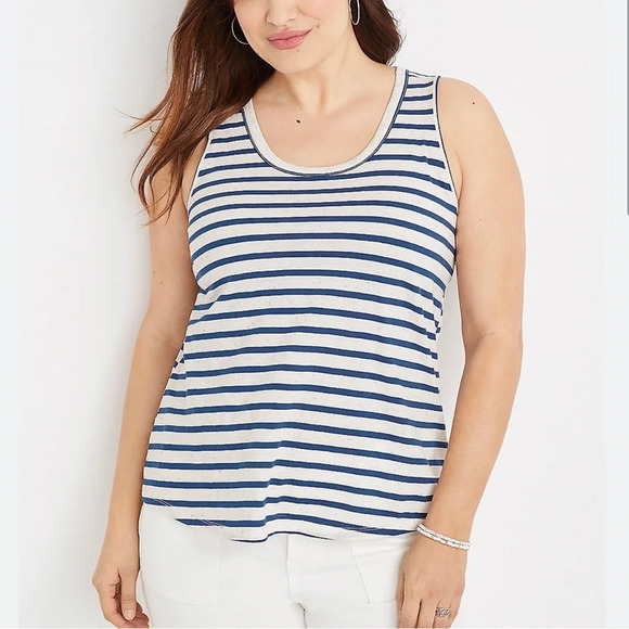 Maurices NWT 24/7 White & Blue Striped Flecked Forever Tank Top Medium Women’s - Picture 1 of 11